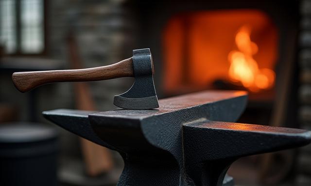 Forgia artigianale con incudine e martello